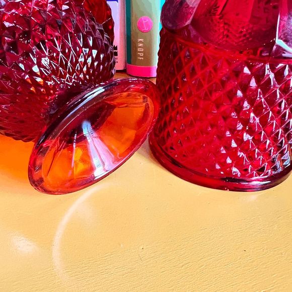 Vintage Viking Glass Red Diamond Point Glimmer Fairy Lamp - Picture 4 of 6